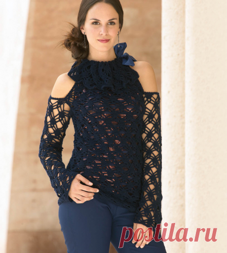 Пуловер с открытыми плечами - схема вязания крючком. Вяжем Пуловеры на Verena.ru