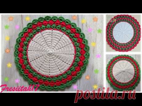 Tapete navideño tejido a crochet (diámetro aprox. 30 cm -17 hileras)