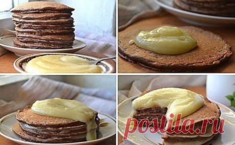Шоколадные панкейки с заварным кремом