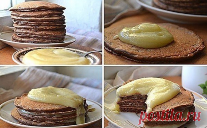 Шоколадные панкейки с заварным кремом
