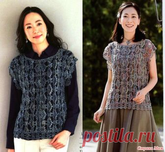 Ажурная кофточка связанная из центра в стороны узором веерочки. Крючок. Lady Boutique Series №4563 2018