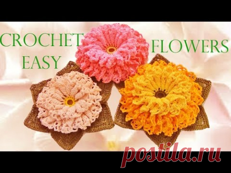 Como tejer fácil y rápido flores con hojas en una sola tira - Make Knitting crochet easy