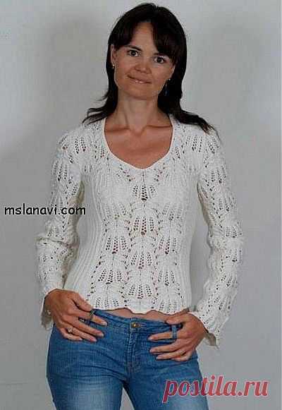 Белые ажурные пуловеры с узором "медвежьи лапки" | Вяжем с Ланой
