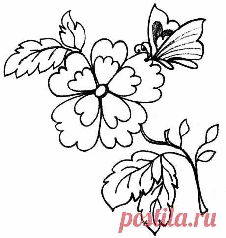 Цветок и бабочка - вышивка