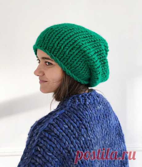 Emerald green chunky hat of peruvian wool Hand knitted slouchy | Etsy