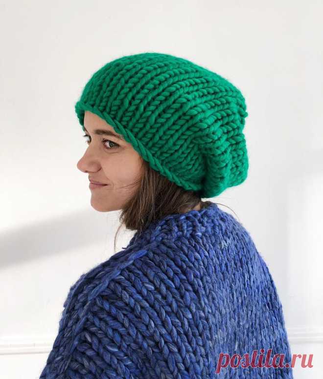 Emerald green chunky hat of peruvian wool Hand knitted slouchy | Etsy