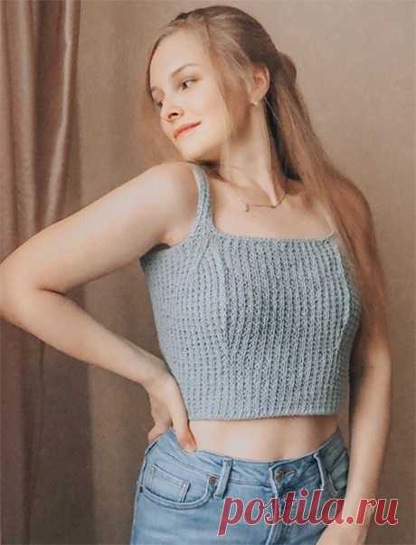 Женский топ спицами Denim, Вязание для женщин