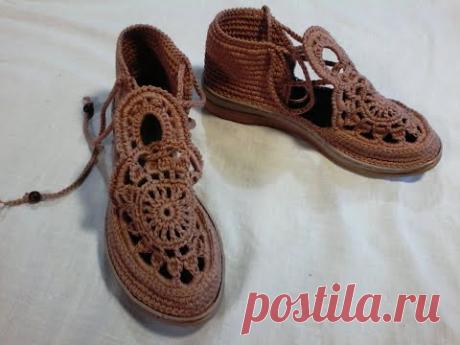 летние босоножки с ажурным мотивом вязаные крючком