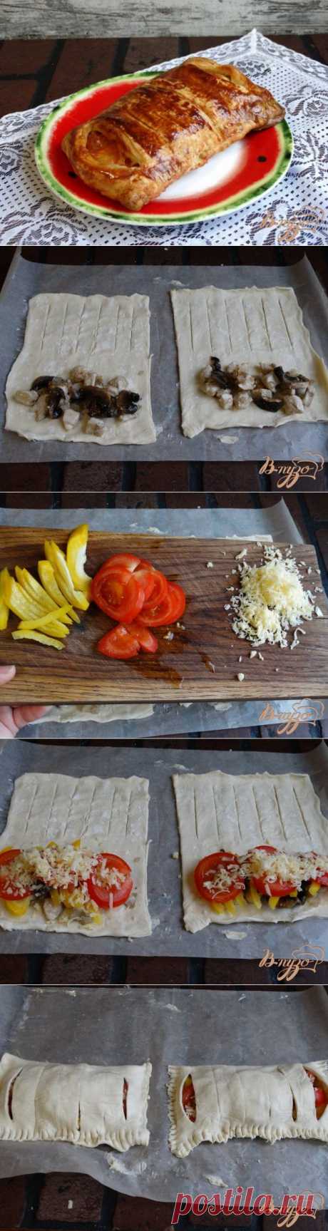 Слойки с курицей и грибами - пошаговый рецепт с фото