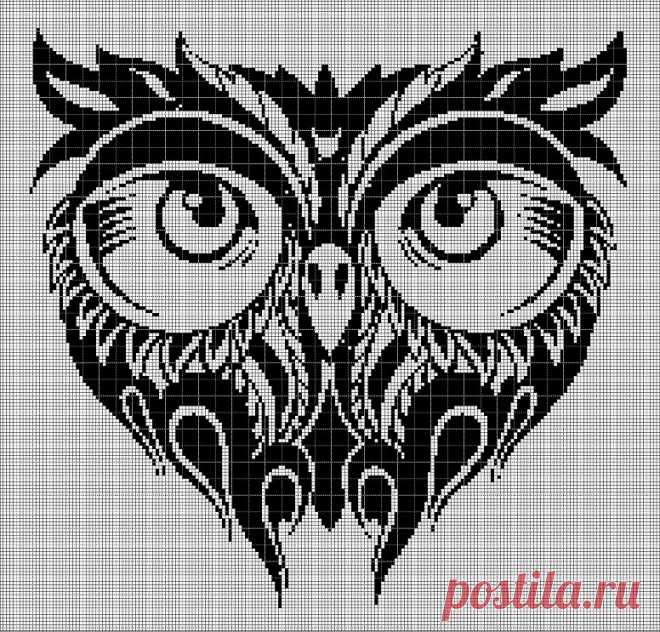 Схема вышивки крестом силуэт головы совы в pdf