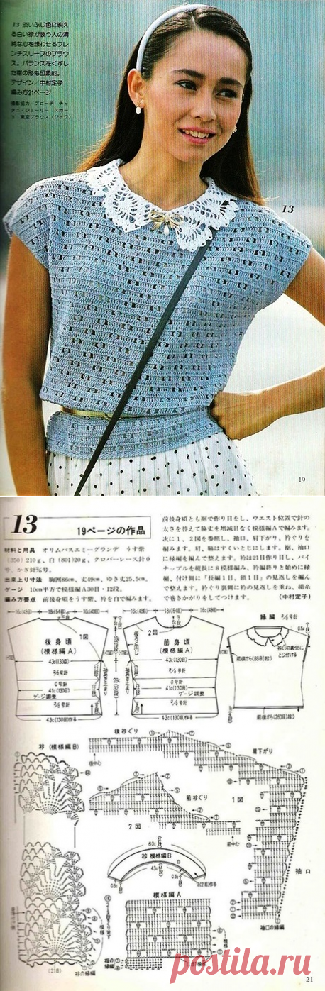 ЛЕТНЯЯ БЛУЗКА С БЕЛЫМ "АНАНАСОВЫМ" ВОРОТНИЧКОМ