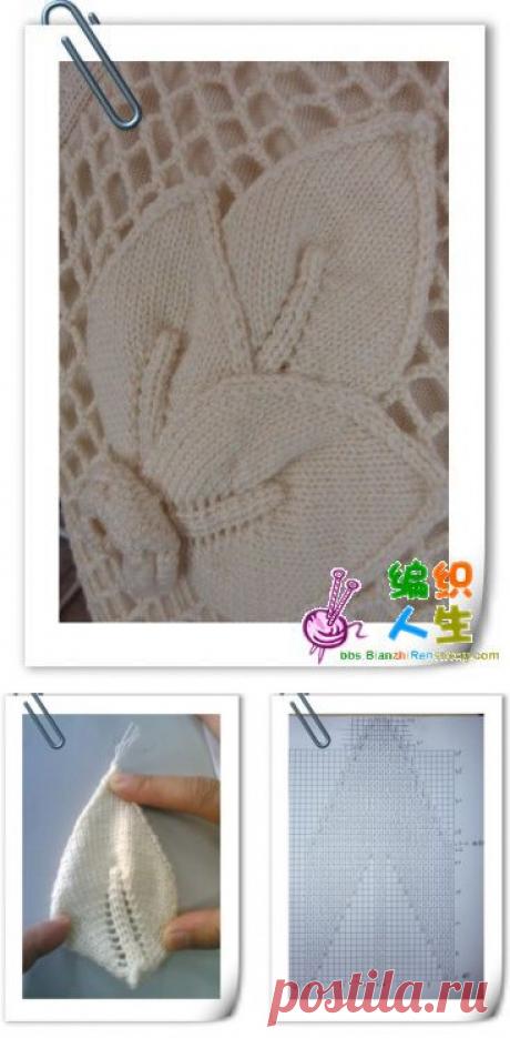 Листочки спицами