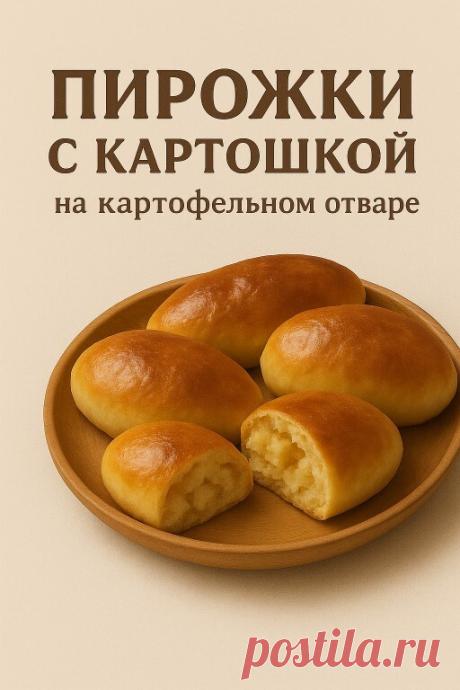 Пирожки с картошкой на картофельном отваре

Ингредиенты для теста:

Картофельный отвар — 300 мл (теплый, но не горячий)
Дрожжи сухие — 7 г (или свежие — 20 г)
Сахар — 1 ст. л.
Соль — 1 ч. л.
Растительное масло — 3 ст. л.
Мука — примерно 500–550 г

Для начинки:

Картофель — 500 г
Лук — 1–2 шт.
Масло сливочное или растительное — 2–3 ст. л.
Соль, перец — по вкусу