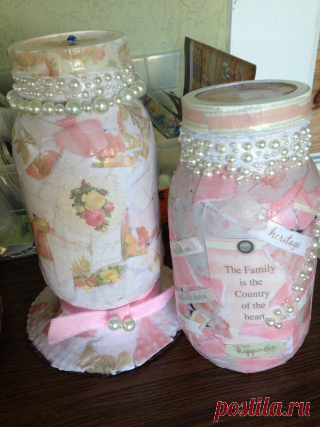 Декупаж стеклянной банки — мастер класс с пошаговой инструкцией