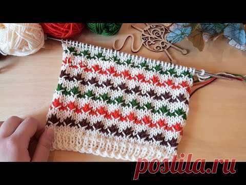 Просто чудесный, ленивый жаккард "Маленькие цветочки" спицами. - YouTube