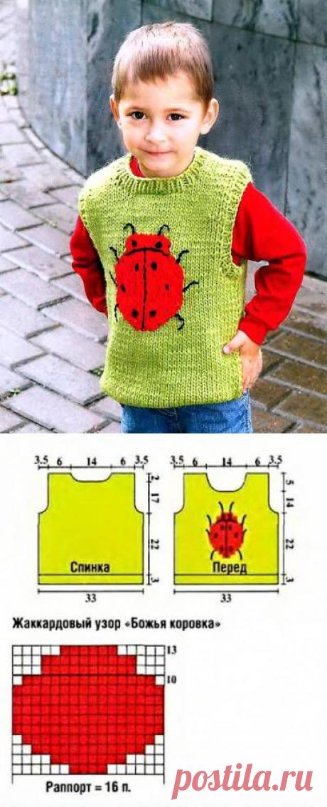 вязаный жилет для мальчика &quot;божья коровка&quot;. Вязание спицами. - Вязание жилетов для мальчиков - Вязание мальчикам - Вязание для малышей - Вязание для детей. Вязание спицами, крючком для малышей