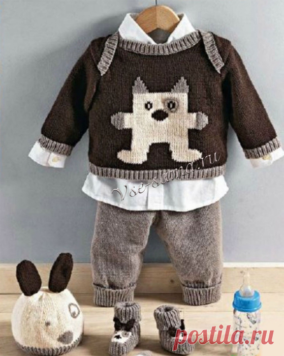 Пуловер, штанишки, шапочка и башмачки