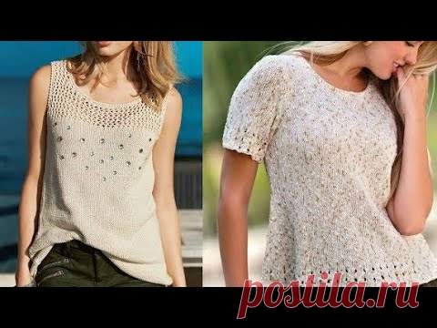 Подборка женских топов спицами со схемами - Selection of women's tops with knitting needles