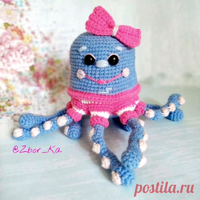 PDF Осьминог Селия крючком. FREE crochet pattern; Аmigurumi doll patterns. Амигуруми схемы и описания на русском. Вязаные игрушки и поделки своими руками #amimore - осьминог, осьминожка, осминог.