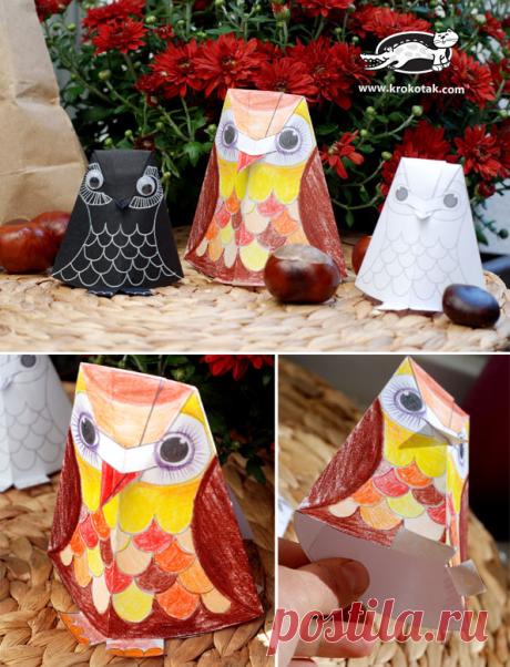 Paper owl baby for colouring | krokotak