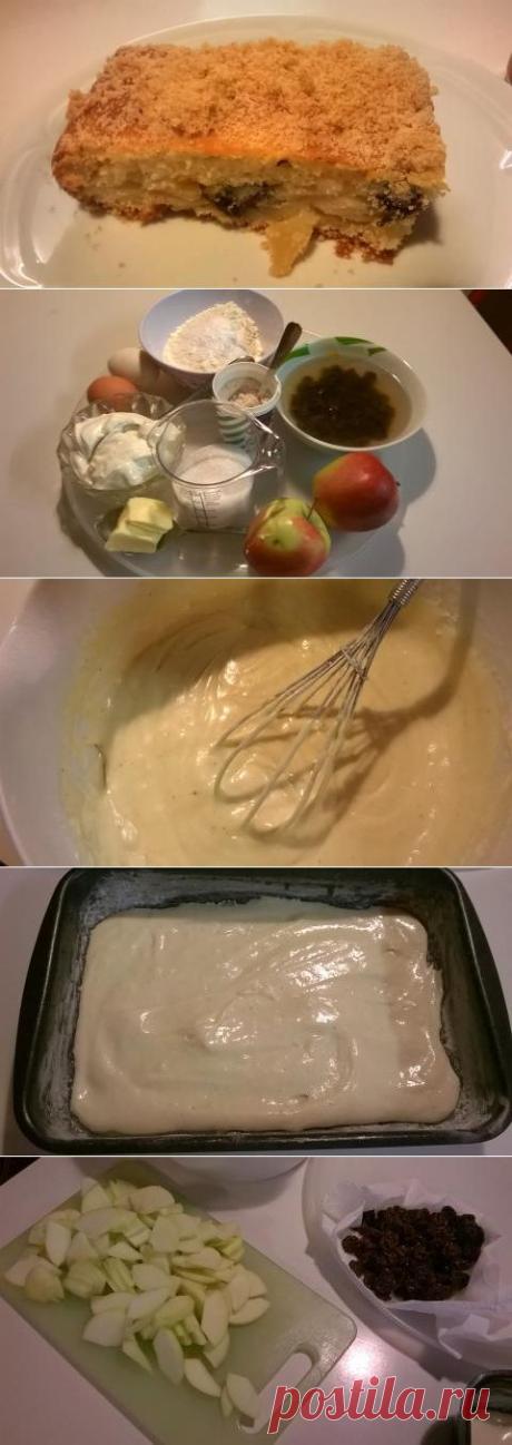 Яблочный сметаный пирог с изюмом и хрустящей крошкой | 4vkusa.ru