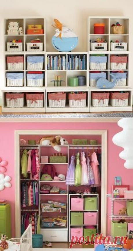 Идеи хранения вещей в детских комнатах