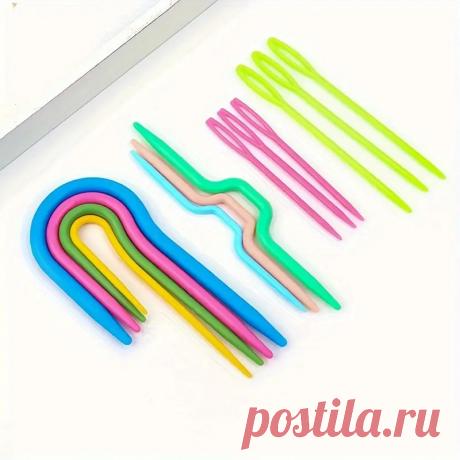 набор инструментов для вязания и крючком, 13 предметов - прочные пластиковые держатели для кабельных вышивок, большие ушные иглы, изогнутые крючки и швейные аксессуары - разные цвета | Temu Moldova