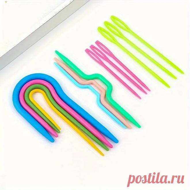 набор инструментов для вязания и крючком, 13 предметов - прочные пластиковые держатели для кабельных вышивок, большие ушные иглы, изогнутые крючки и швейные аксессуары - разные цвета | Temu Moldova