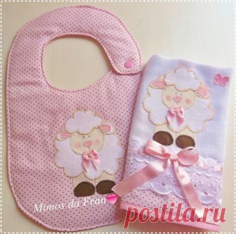Kit babador + pano de boca Ovelha Rosa