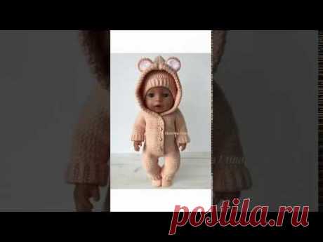 Вязаный комбинезон для куклы baby born. Crochet outfit for baby born doll.