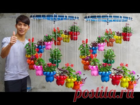 Plastic Bottles Recycle To Make Spiral Hanging Flower Pots For Garden | Vertical Garden