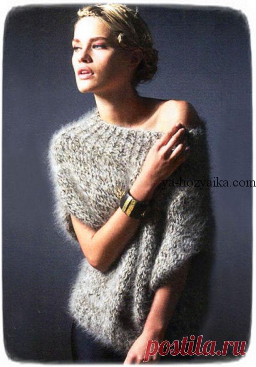 Джемпер оверсайз спицами из мохера. Стильный реглан спицами схема и описание.