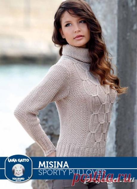 Женский пуловер спицами, из Lana Gatto
