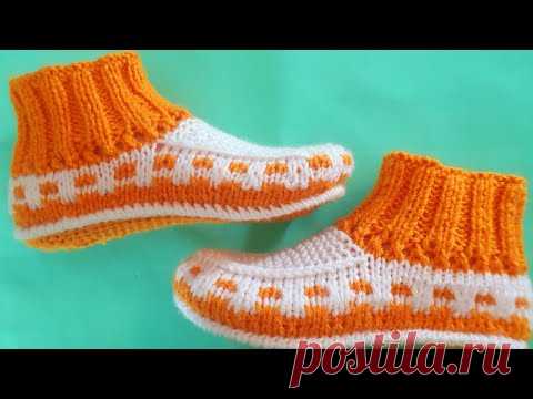 ЧУДЕСНЫЕ ТАПОЧКИ-СЛЕДКИ СПИЦАМИ | Длина подошвы 22 см.