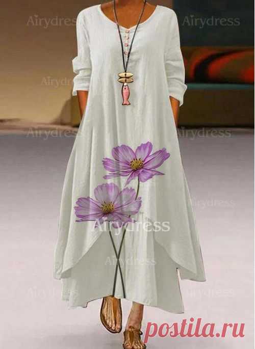 Повседневное длины макси Платья с цветочным принтом с длинными рукавами - Airydress