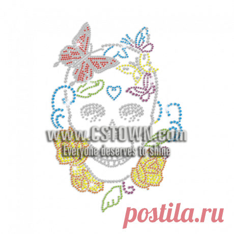 Cool Skull Meets Flowers Iron-on Rhinestone Transfer - CSTOWN