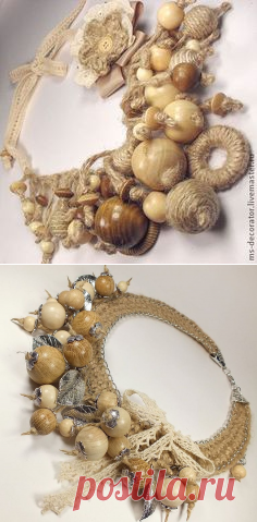 Купить Мисс Беж. Колье. - бежевый, естественный, дерево, светлый, эко, экостиль, джут, бохо | колье, кулоны, подвески | DIY ideas