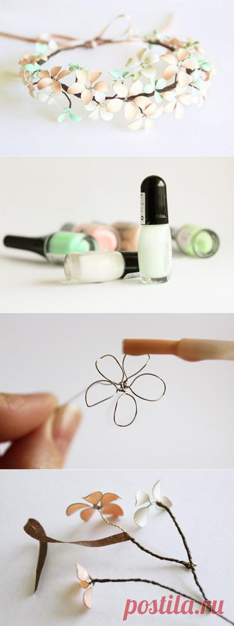 Венок из весенних цветов или вторая жизнь лаков для ногтей. - Ярмарка Мастеров - ручная работа, handmade