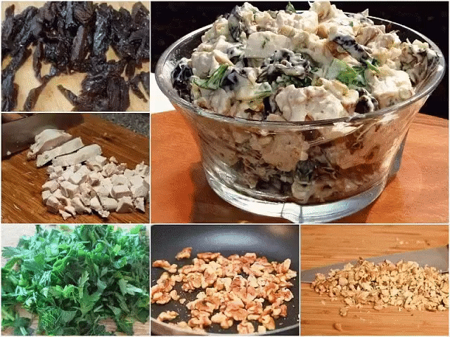 Вкусный салат с черносливом и курицей 