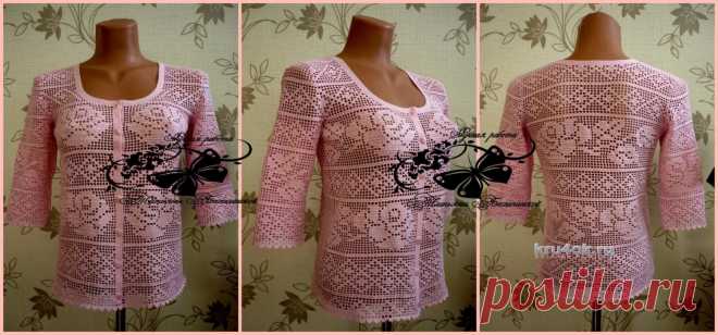 Ажурная кофточка в технике филейного вязания