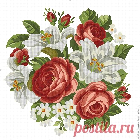 Купить Ретро схема "Розы и лилии" (№3) - комбинированный, свадьба, схема для вышивки