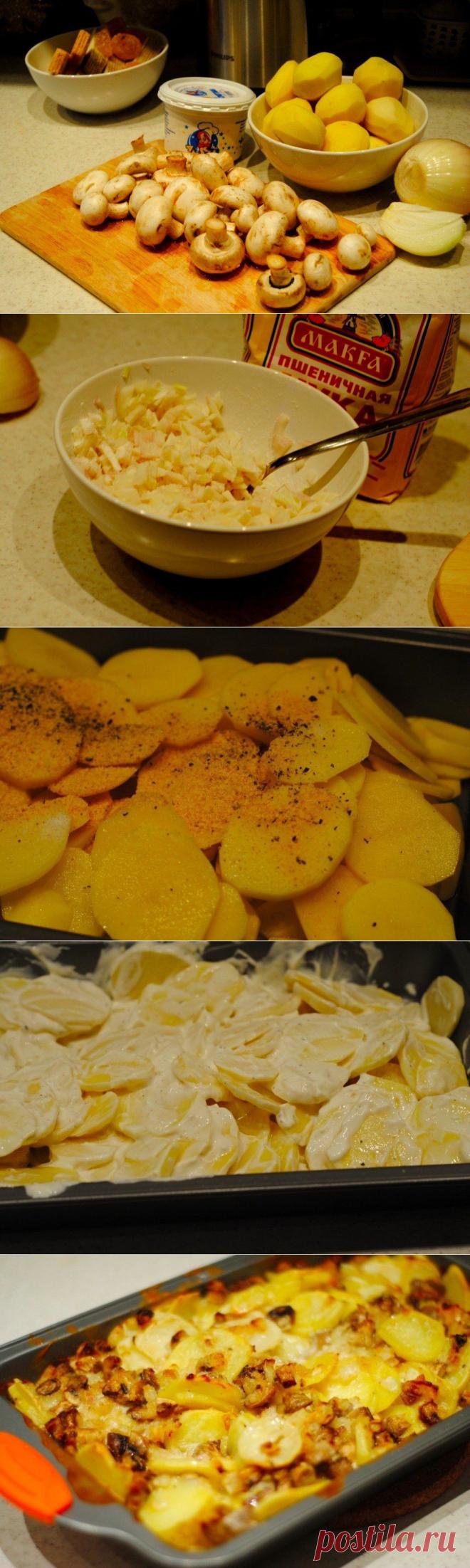 Как приготовить картофель с шампиньонами в сметане - рецепт, ингридиенты и фотографии