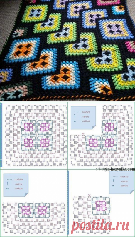 Плед "бабушкин квадрат" крючком. Плед из квадратов крючком | Шкатулка рукоделия. Сайт для рукодельниц.