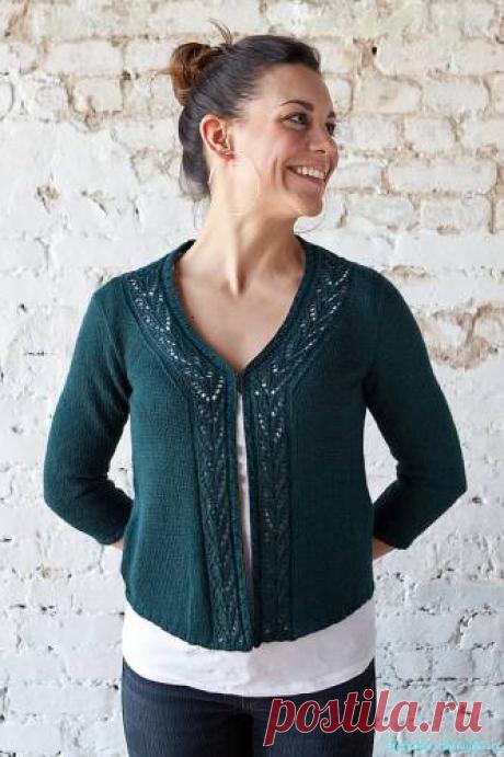 Тёмно-зелёный жакет с узорным краем - 3 Кофты,свитера,пуловеры - Женская одежда - Каталог альбомов - SANA петелька