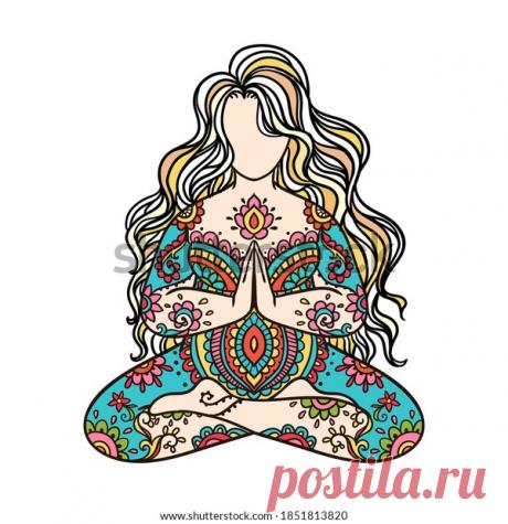 Girl Yoga Pose Meditation Vector Illustration Stock Vector (royalty