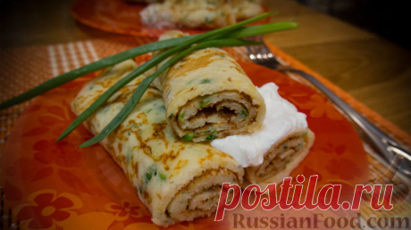 Рецепт: Блинчики с сыром и зеленью на RussianFood.com