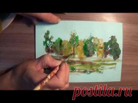 Осенний лес. Рисуем с помощью природных материалов