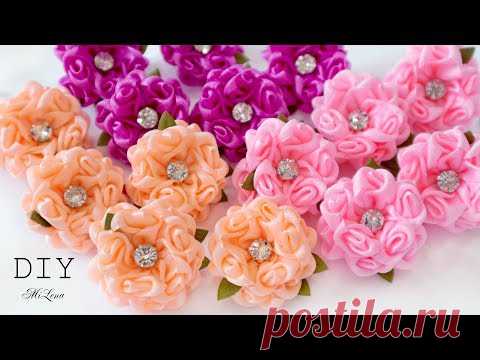 ЦВЕТЫ ИЗ УЗКОЙ ЛЕНТЫ, МК / DIY Narrow Ribbon Flowers