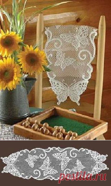 Heritage Lace Butterflies Pattern 12 x 36" Table Runner White - Priscillas Pretties