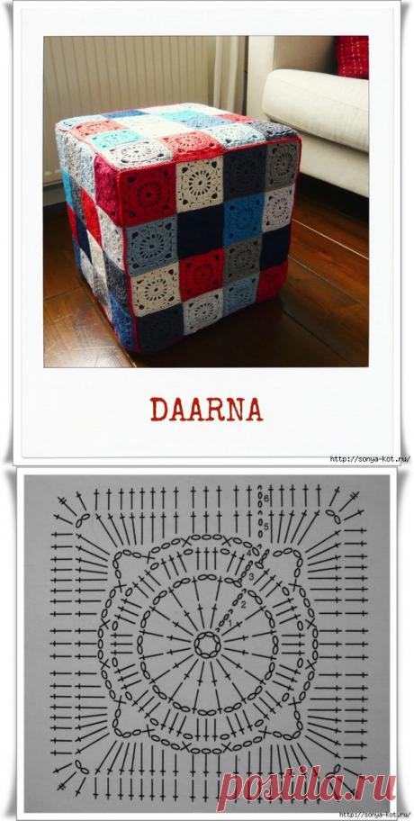 Вязаный чехол для пуфика